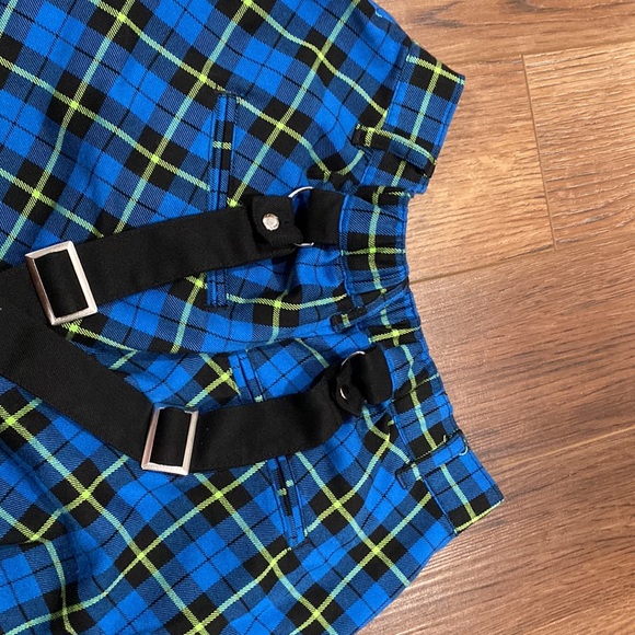 Blue & Green Plaid Suspender Pants - Picture 2 of 5